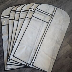 Set of 6 Clear Vinyl and back breathable cloth garment bags with Zippered front